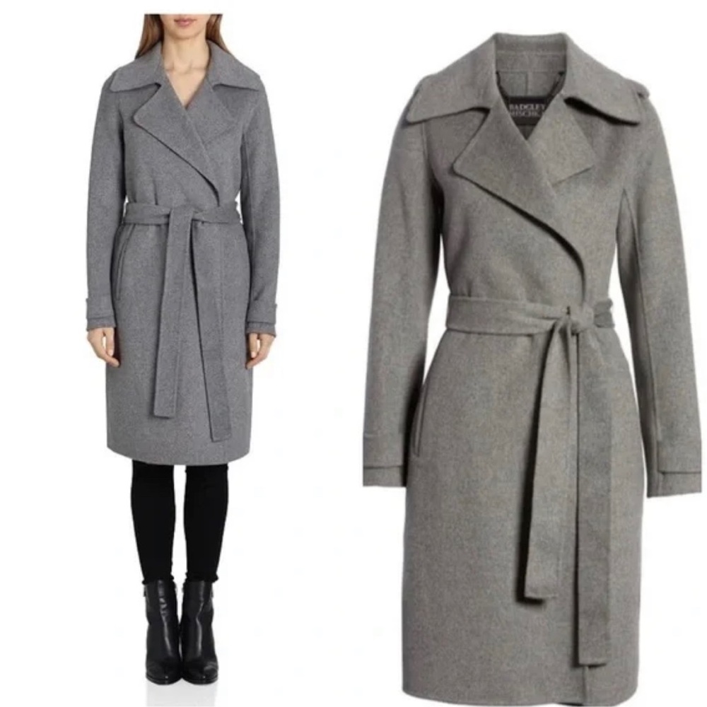 Badgley Mischka Chloe Double-Faced Wool Wrap Coat. L.